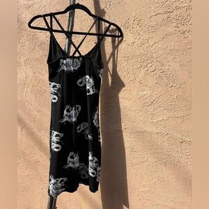 Black Y2K Dragon Dress - True Vintage Nylon Criss Cross Straps Made in USA